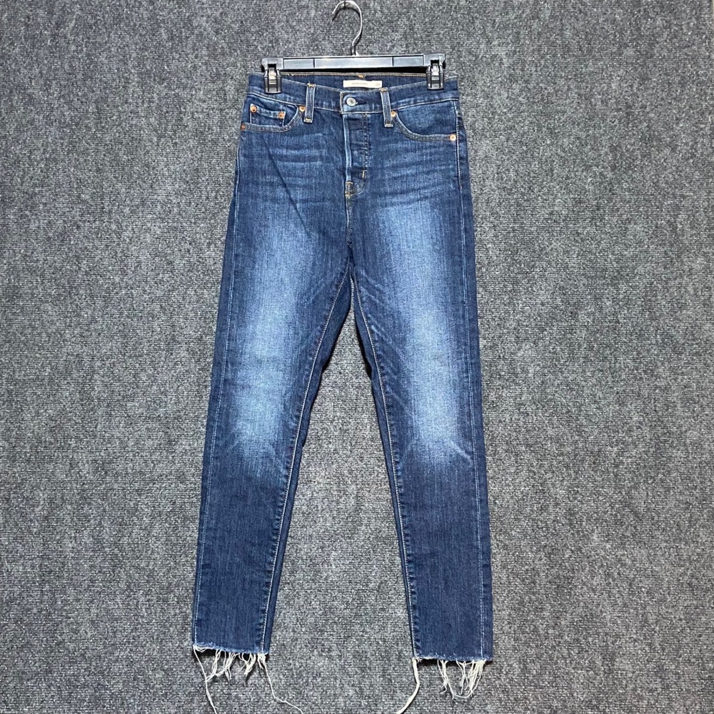 Levi's Wedgie Skinny Jeans Dark Wash High Rise Raw Hem Button Fly Size 26